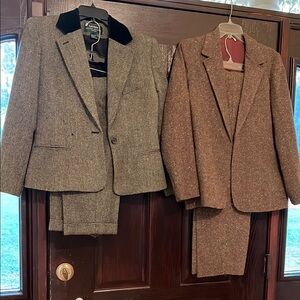 VINTAGE Classic Gray Ralph Lauren and Brown Tweed look, but WOOL Pantsuits, S 6